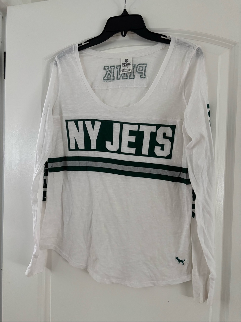 PINK Victoria's Secret White Long-Sleeve NY Jets Tee